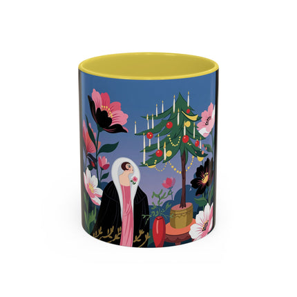 🌹🎄 The Lady Of The Candlelit Rose Tree Colorful Mug – Art Deco Christmas Garden