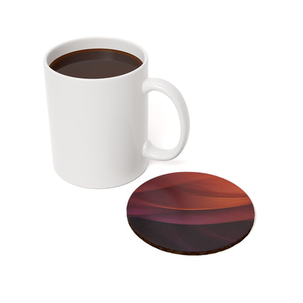 Wave Pattern with Intertwined Hues of Orange, Rose, Maroon, and Purple Cork Back Coaster