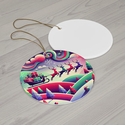 Festive Reindeer Flight Ceramic Ornament, 4 Shapes