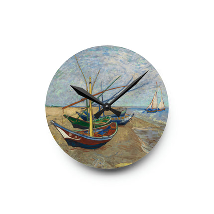 Fishing Boats by Vincent Van Gogh Acrylic Wall Clock, Round & Square