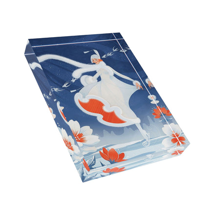 ❄️⛸️ The Winter Skater’s Flight Acrylic Art Block – Art Deco Floral Fantasy