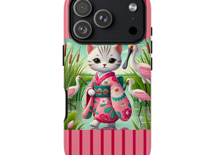 Geisha Kitten Strolls Among the Spoonbills Phone Cases