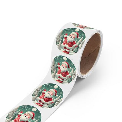 Santa's Joyful Night Round Sticker Label Rolls