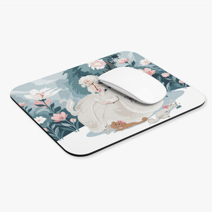 🌸📖 The Lady Reading In The Garden Mouse Pad – Art Deco Floral Elegance