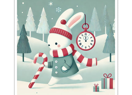 Candy Cane Timekeeper Bunny Kiss-Cut Stickers (4 Sizes)