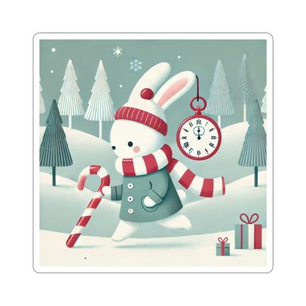 Candy Cane Timekeeper Bunny Kiss-Cut Stickers (4 Sizes)