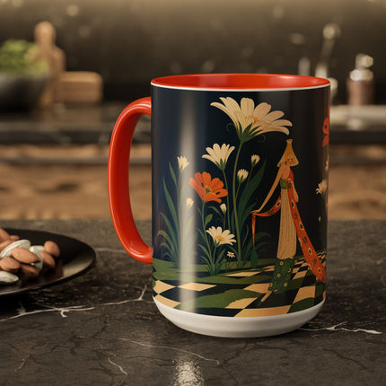 🌼🧡 The Midnight Floral Masquerade Colorful Mug – Art Deco Fashion Fantasy