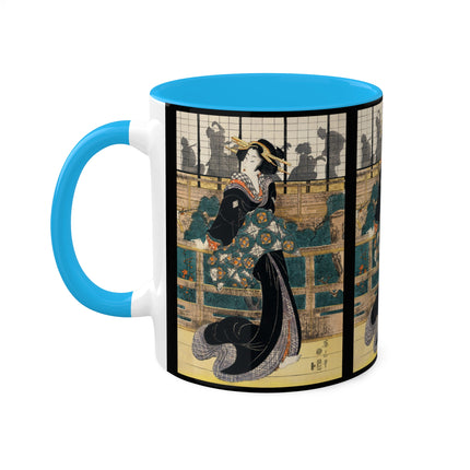 Japanese woman woodcut print by Kikukawa Eizan Colorful Mugs, 11oz