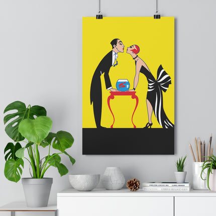 A Moment of Elegance: A Passionate Embrace Amidst Golden Splendor Giclée Art Print