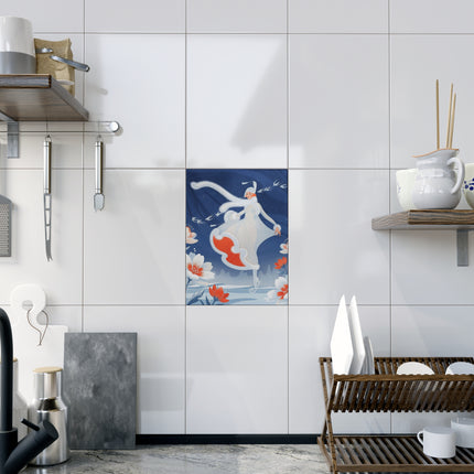 ❄️⛸️ The Winter Ice Dancer Ceramic Tile – Art Deco Winter Elegance