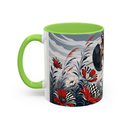 ☔🌹 The Scarlet Checkerboard Rainstorm Colorful Mug – Art Deco Floral Elegance