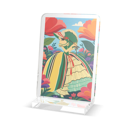 🌺🎀 The Girl In The Striped Garden Acrylic Art Plaque – Art Deco Floral Fashion