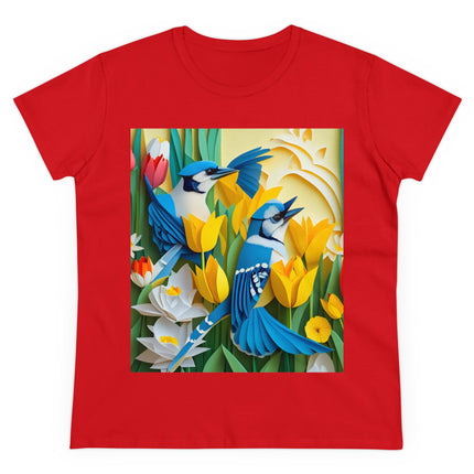 Blue Jays in a Spring Garden Women's Midweight Cotton Tee