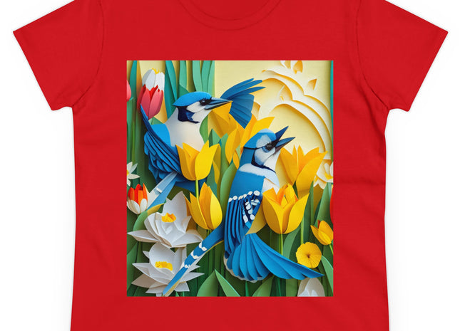 Blue Jays in a Spring Garden Women's Midweight Cotton Tee