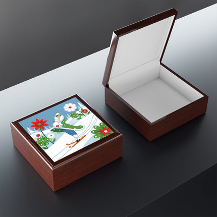🎿❄️ The Winter Garden Skier Jewelry Box – Whimsical Holiday Fantasy