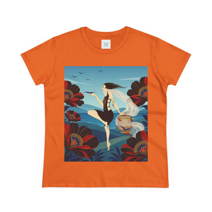 🌊🌺 The Lady Of The Wild Wind Cotton Tee – Art Deco Coastal Fantasy