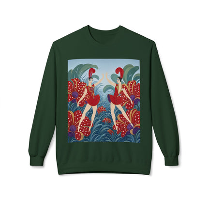🎭🌺 The Scarlet Flower Garden Dancers Midweight Crewneck Sweatshirt – Art Deco Floral Whimsy