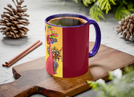 Elegant Holiday Woman with Gifts Colorful Mugs (11oz, 15oz)