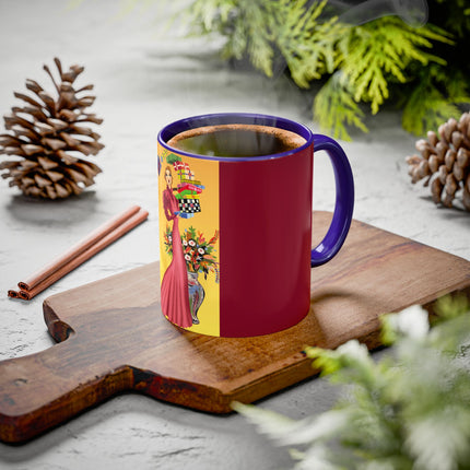 Elegant Holiday Woman with Gifts Colorful Mugs (11oz, 15oz)