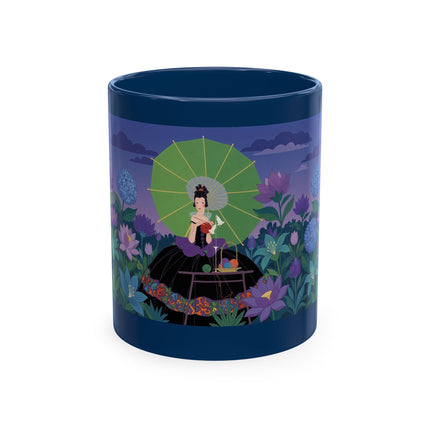 🧶☂️ The Lady Of The Garden Knitting Circle Ceramic Mug – Art Deco Floral Whimsy