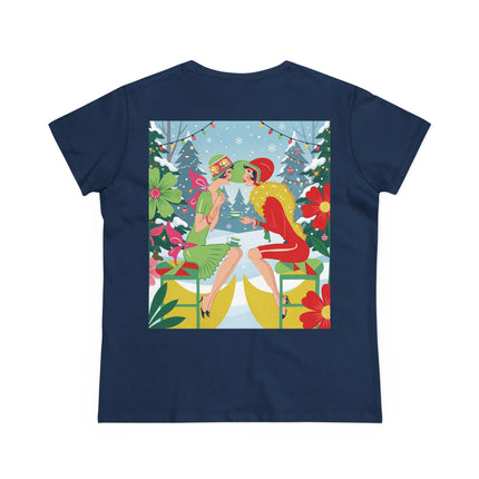 ☕❄️ Christmas Tea In The Snow Garden Cotton Tee – Art Deco Holiday Friendship