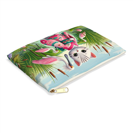 Geisha Kitten Strolls Among the Spoonbills Accessory Pouch – Serene Grace & Marshland Wonder