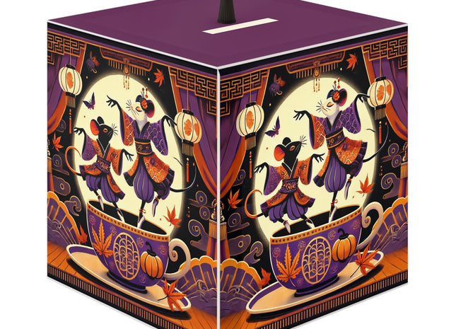 Theatrical Halloween Kabuki Mice on Teacup Light Cube Lamp