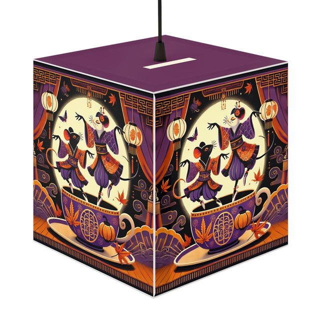 Theatrical Halloween Kabuki Mice on Teacup Light Cube Lamp