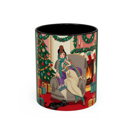 🖤🔥 The Lady Of The Christmas Hearth Colorful Mug – Art Deco Holiday Elegance