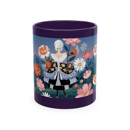 🌸🎭 The Lady Of The Floral Masquerade Garden Ceramic Mug – Art Deco Fashion Whimsy