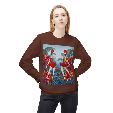🎭🌺 The Scarlet Flower Garden Dancers Midweight Crewneck Sweatshirt – Art Deco Floral Whimsy