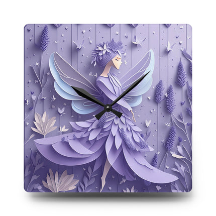 Lavender Fairy Acrylic Wall Clock, Round and Square