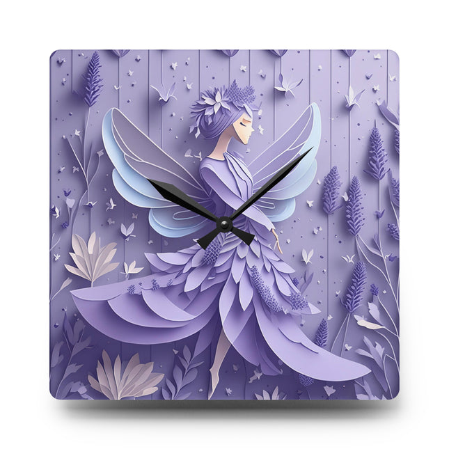 Lavender Fairy Acrylic Wall Clock, Round and Square