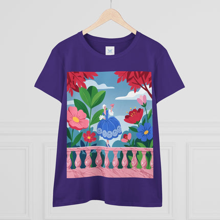 🌸💙 The Lady Of The Flower Terrace Cotton Tee – Colorful Art Deco Garden Elegance