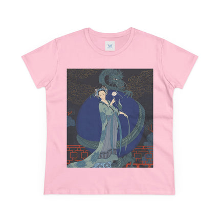 🐉🪷 The Lady Of The Lotus Dragon Cotton Tee – Art Deco Asian Fantasy