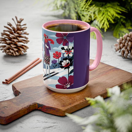 🎿❄️ The Winter Flower Skier Colorful Mug – Art Deco Alpine Fantasy