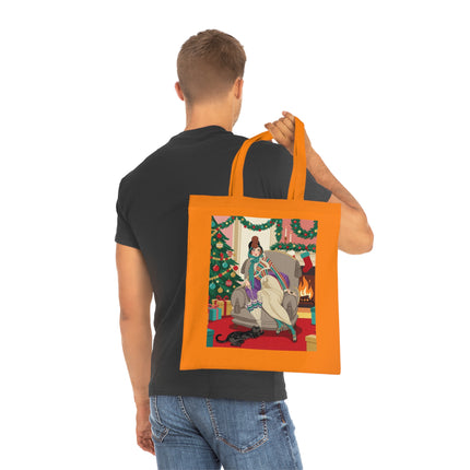 🔥🎄 The Lady Of The Christmas Hearth Cotton Tote Bag – Art Deco Holiday Warmth