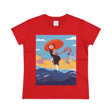 Beachside Promenade Women's Midweight Cotton Tee – Summer Glamour & Coastal Joy
