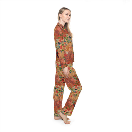 Japanese Fan Flower Pattern by G.A. Audsley Women's Satin Pajamas (AOP)