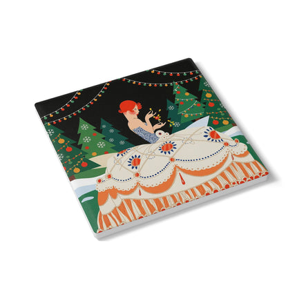 🎄✨ The Christmas Candlelight Belle Ceramic Coaster – Art Deco Holiday Fantasy