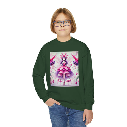 Fuchsia Fairy Youth Crewneck Sweatshirt – Vibrant Color, Floral Magic & Whimsical Elegance