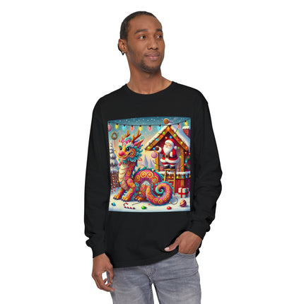Playful Dragon's Christmas Unisex Garment-dyed Long Sleeve T-Shirt