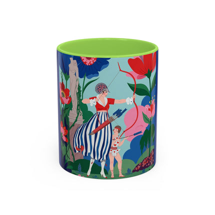 The Lady Of The Scarlet Bow Colorful Mugs – Art Deco Botanical Archer Elegance