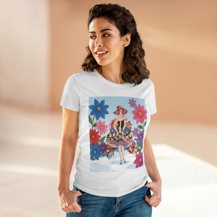 🌸❄️ The Winter Blossom Belle Cotton Tee – Art Deco Floral Fantasy