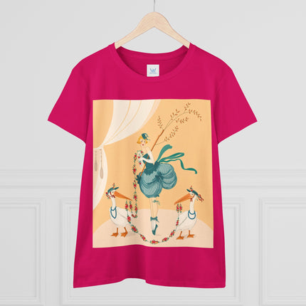 🌸🪽 The Lady And The Garden Storks Cotton Tee – Art Deco Floral Whimsy