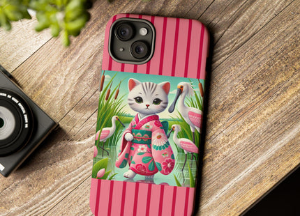Geisha Kitten Strolls Among the Spoonbills Phone Cases