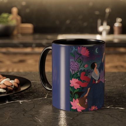 The Lady And The Morning Song Colorful Mugs – Art Deco Botanical Elegance