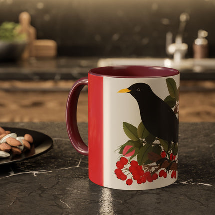 Blackbird & Rose Colorful Mugs – Timeless Elegance & Nature's Harmony