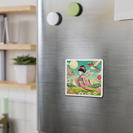 Geisha Fairy and the Hummingbird Blossom Die-Cut Magnets (5 Sizes)