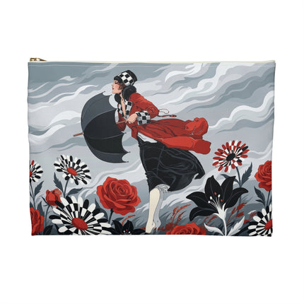 🌹☂️ The Lady In The Storm Accessory Pouch – Art Deco Floral Drama